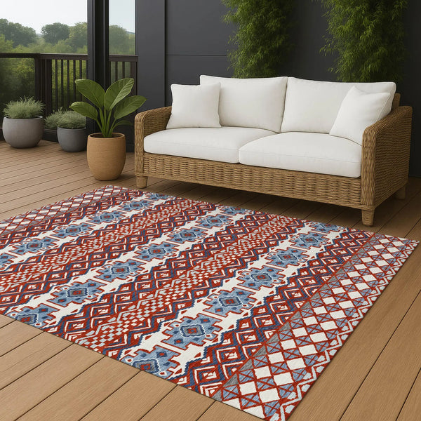 8' X 10' Red And Ivory Striped Washable Indoor Outdoor Area Rug Homeroots Outdoor