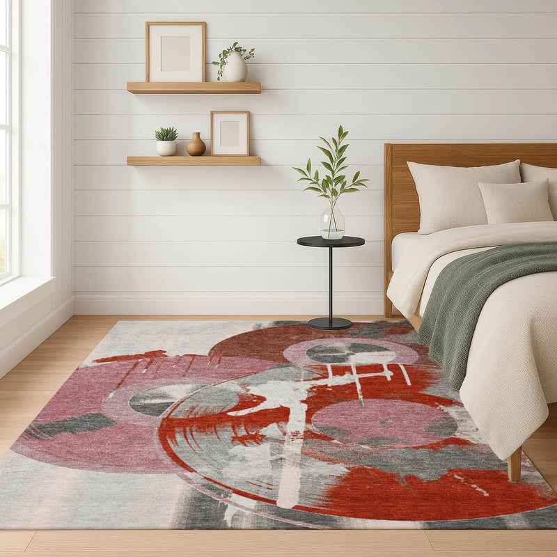 8' X 10' Red And Mauve Geometric Washable Indoor Outdoor Area Rug Homeroots Outdoor