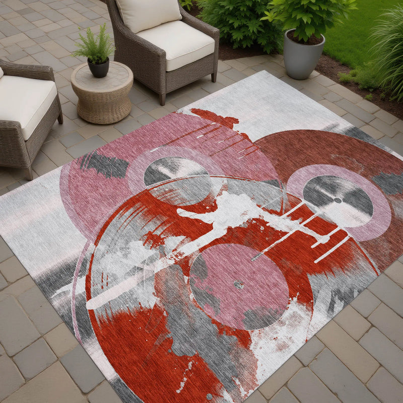 8' X 10' Red And Mauve Geometric Washable Indoor Outdoor Area Rug Homeroots Outdoor