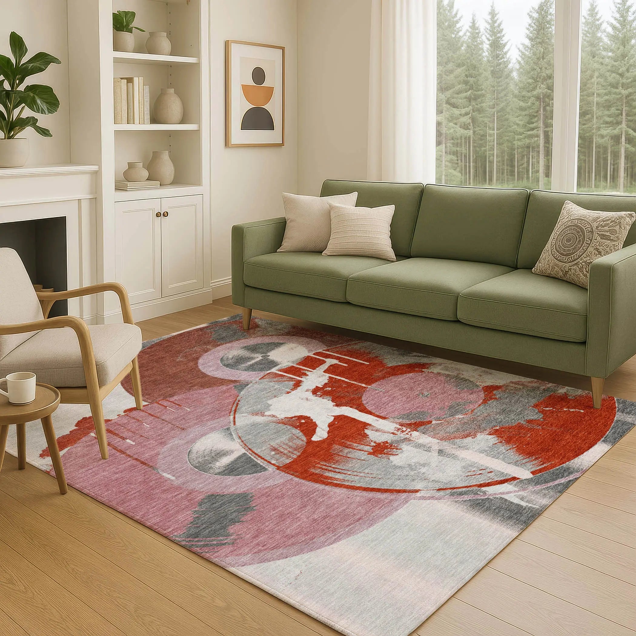 8' X 10' Red And Mauve Geometric Washable Indoor Outdoor Area Rug Homeroots Outdoor