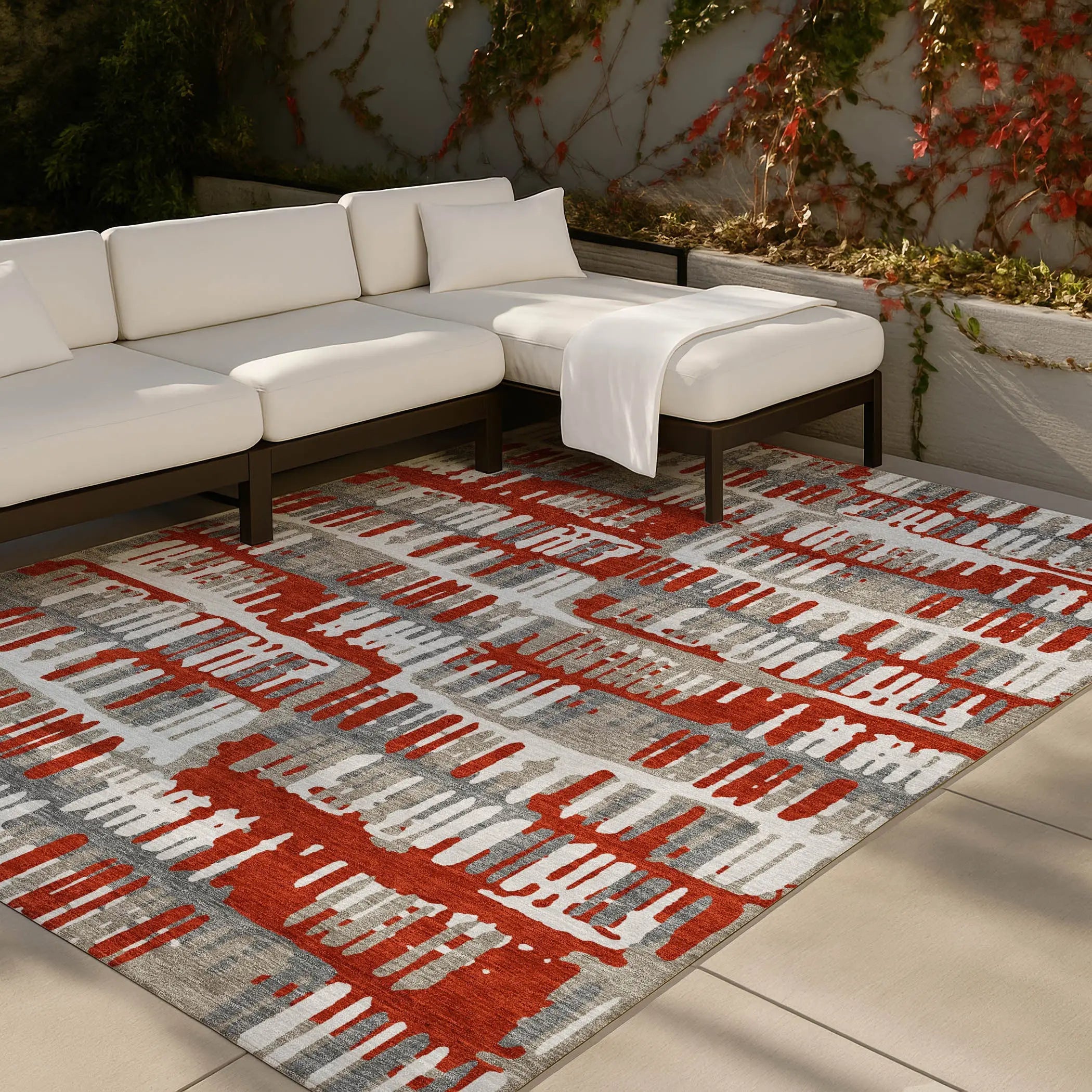 8' X 10' Red And Orange Abstract Washable Indoor Outdoor Area Rug Homeroots Outdoor