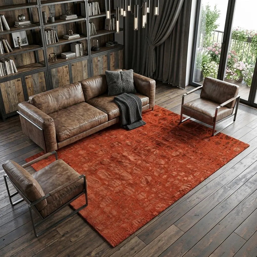 8' X 10' Red And Orange Animal Print Hand Knotted Area Rug Homeroots Home Decor