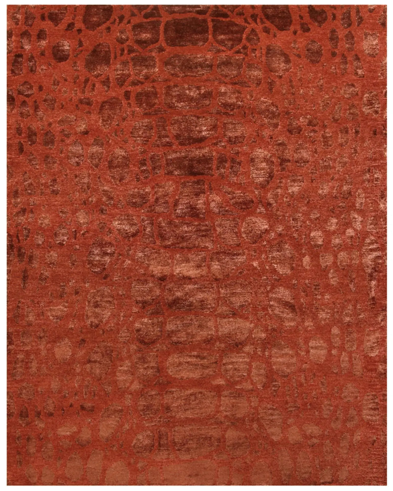 8' X 10' Red And Orange Animal Print Hand Knotted Area Rug Homeroots Home Decor