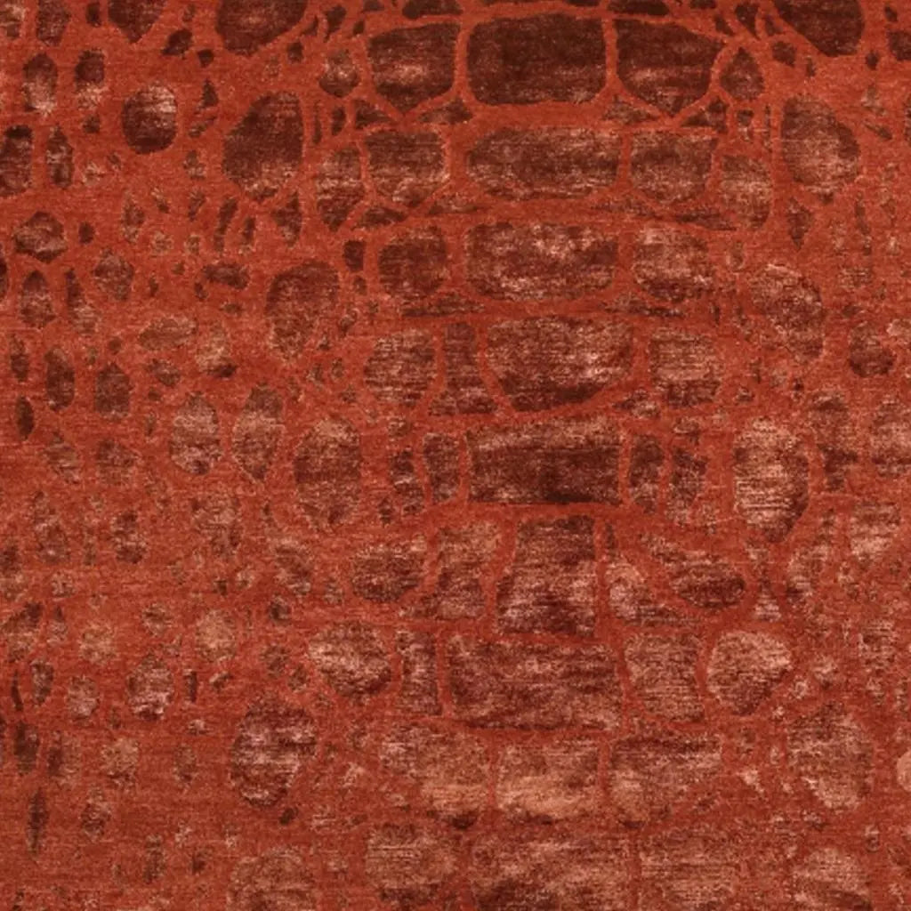8' X 10' Red And Orange Animal Print Hand Knotted Area Rug Homeroots Home Decor