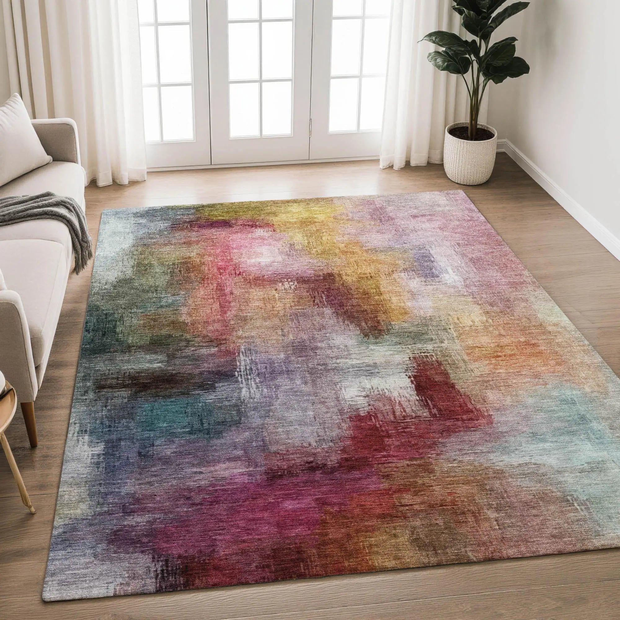 8' X 10' Red And Plum Abstract Washable Indoor Outdoor Area Rug Homeroots Outdoor
