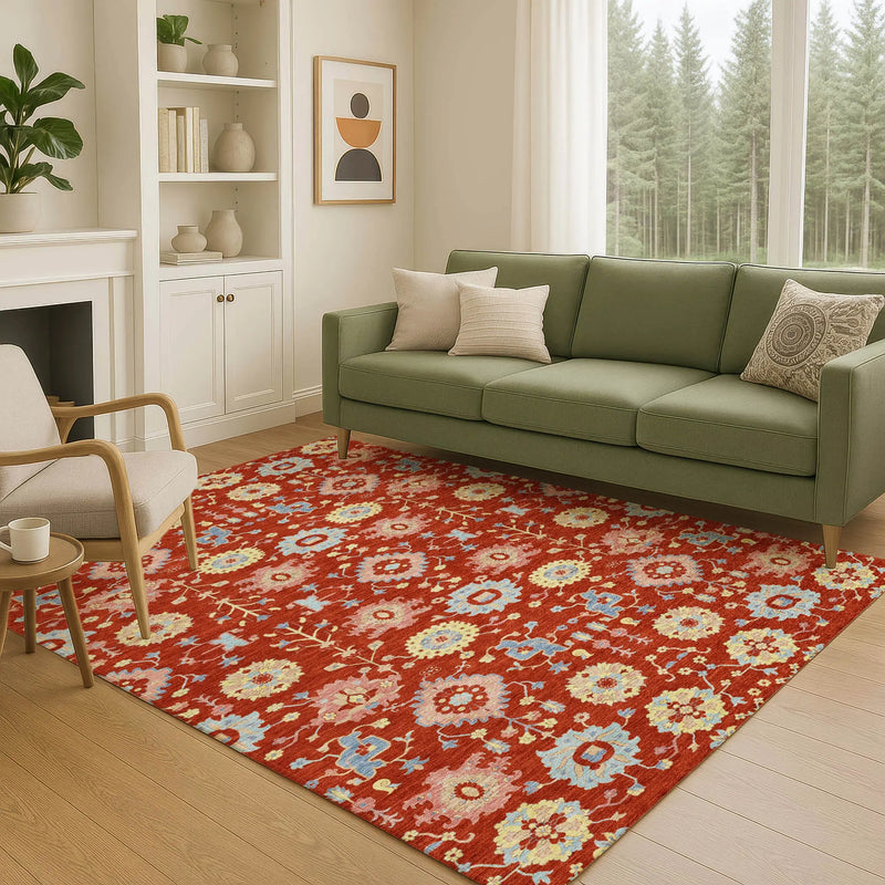 8' X 10' Red And Rust Geometric Washable Indoor Outdoor Area Rug Homeroots Outdoor