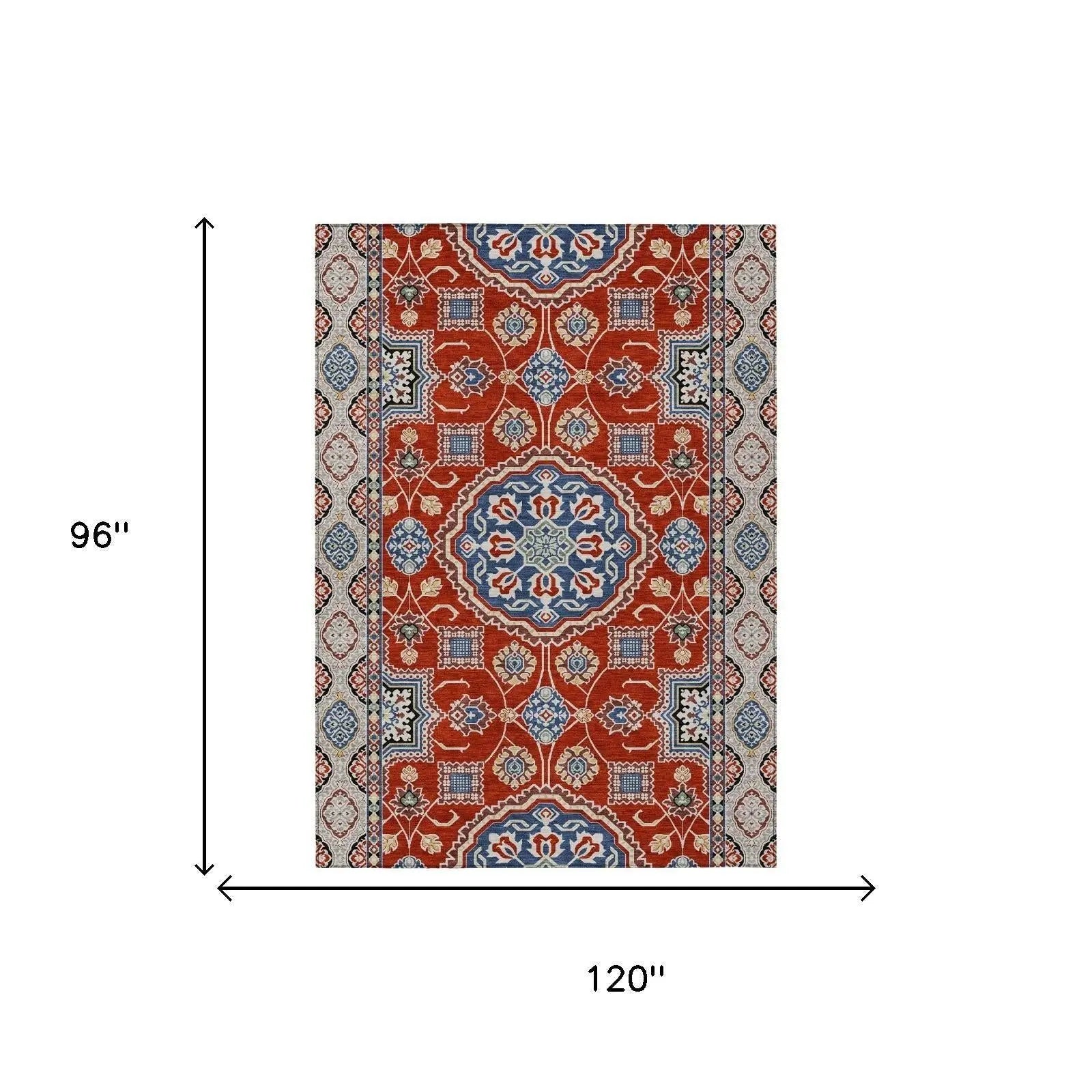8' X 10' Red And Silver Floral Medallion Washable Indoor Outdoor Area Rug Homeroots Outdoor