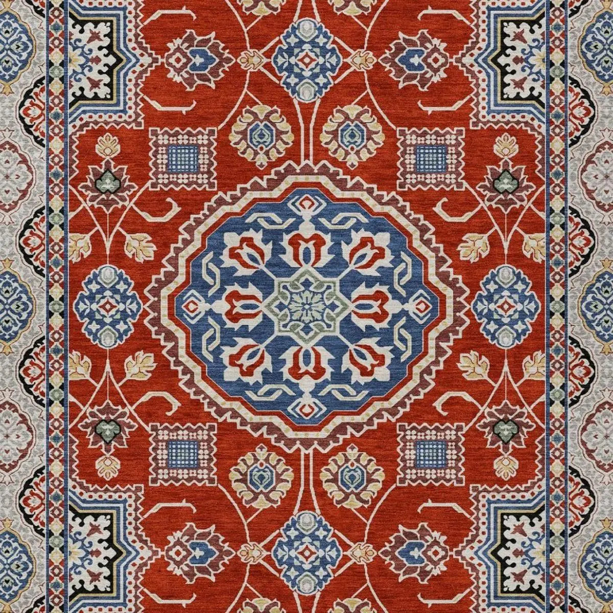 8' X 10' Red And Silver Floral Medallion Washable Indoor Outdoor Area Rug Homeroots Outdoor