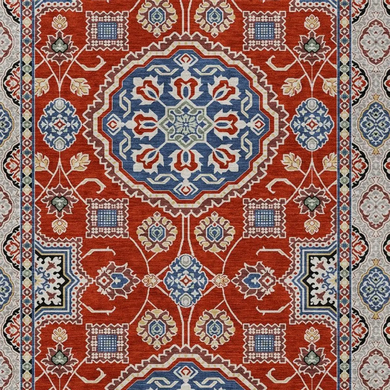 8' X 10' Red And Silver Floral Medallion Washable Indoor Outdoor Area Rug Homeroots Outdoor