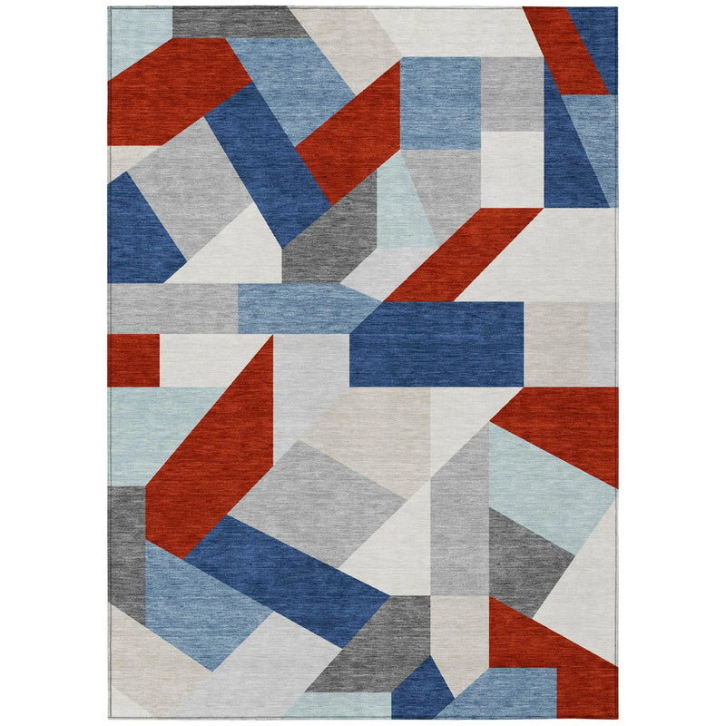 8' X 10' Red And Silver Geometric Washable Indoor Outdoor Area Rug Homeroots Outdoor