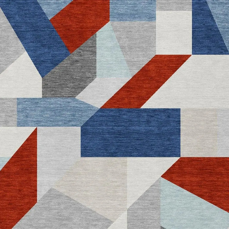 8' X 10' Red And Silver Geometric Washable Indoor Outdoor Area Rug Homeroots Outdoor