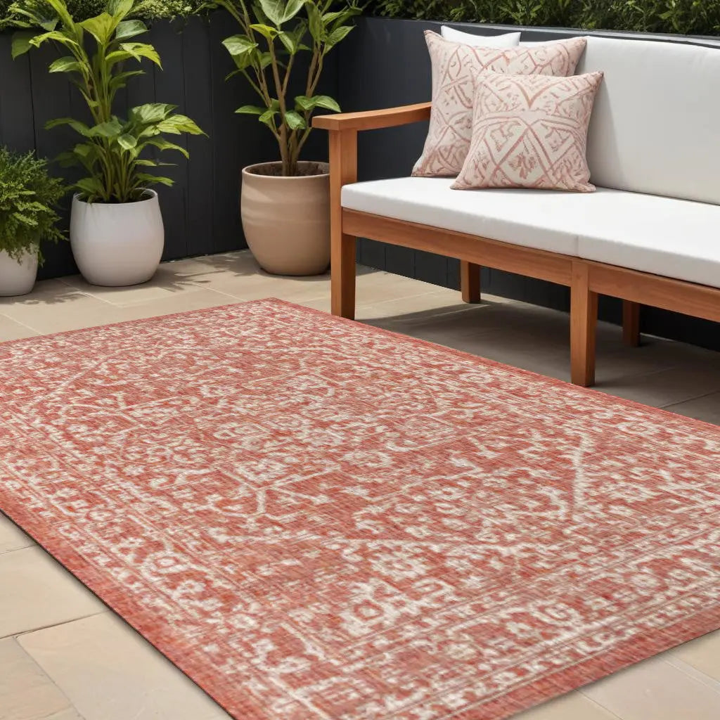 8' X 10' Red And Taupe Medallion Indoor Outdoor Area Rug Homeroots Outdoor