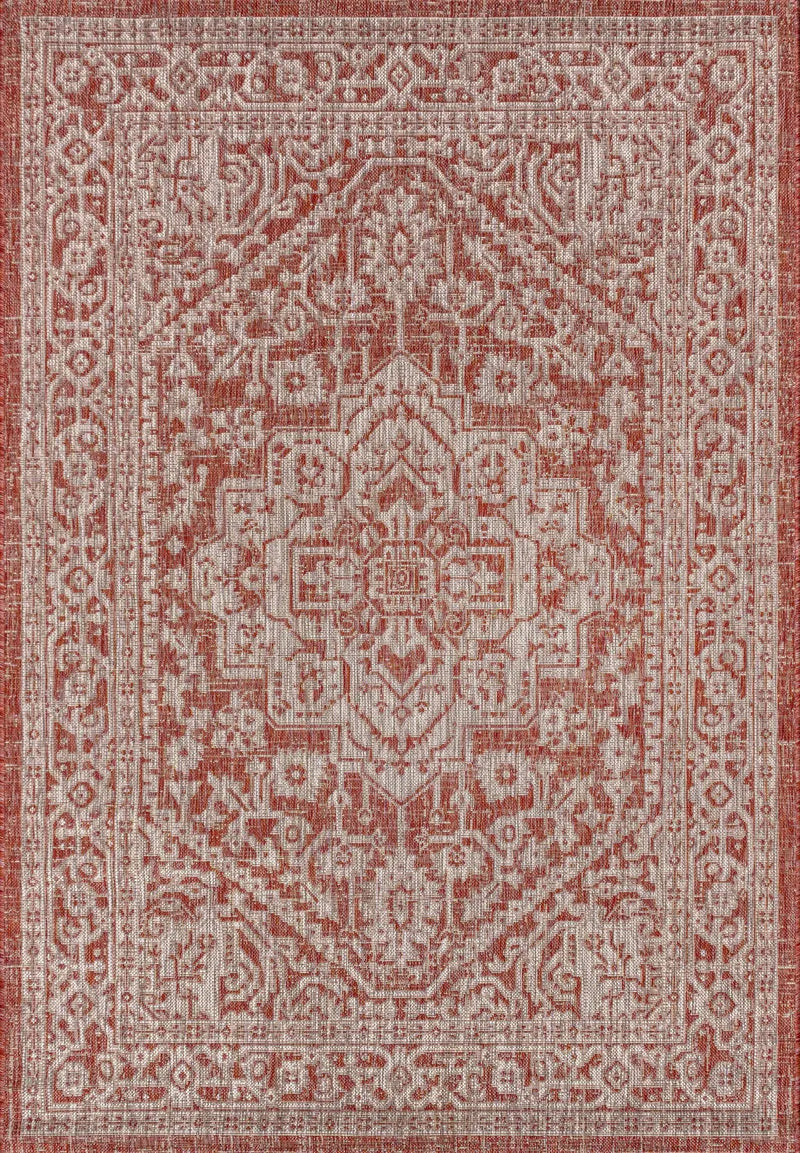 8' X 10' Red And Taupe Medallion Indoor Outdoor Area Rug Homeroots Outdoor