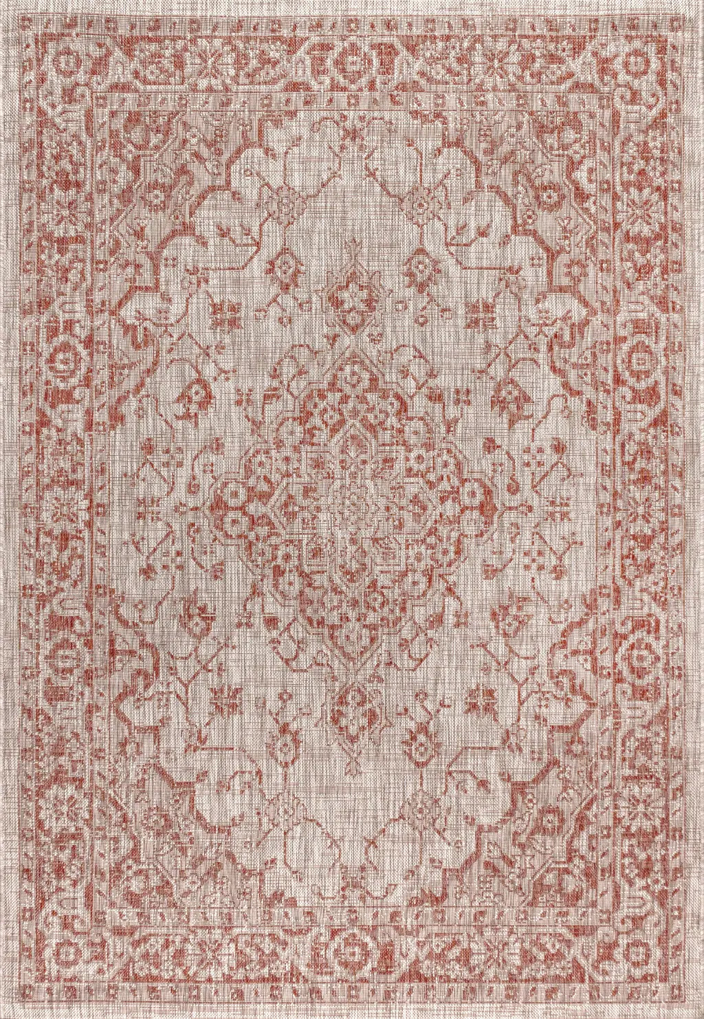 8' X 10' Red And Taupe Medallion Indoor Outdoor Area Rug Homeroots Outdoor