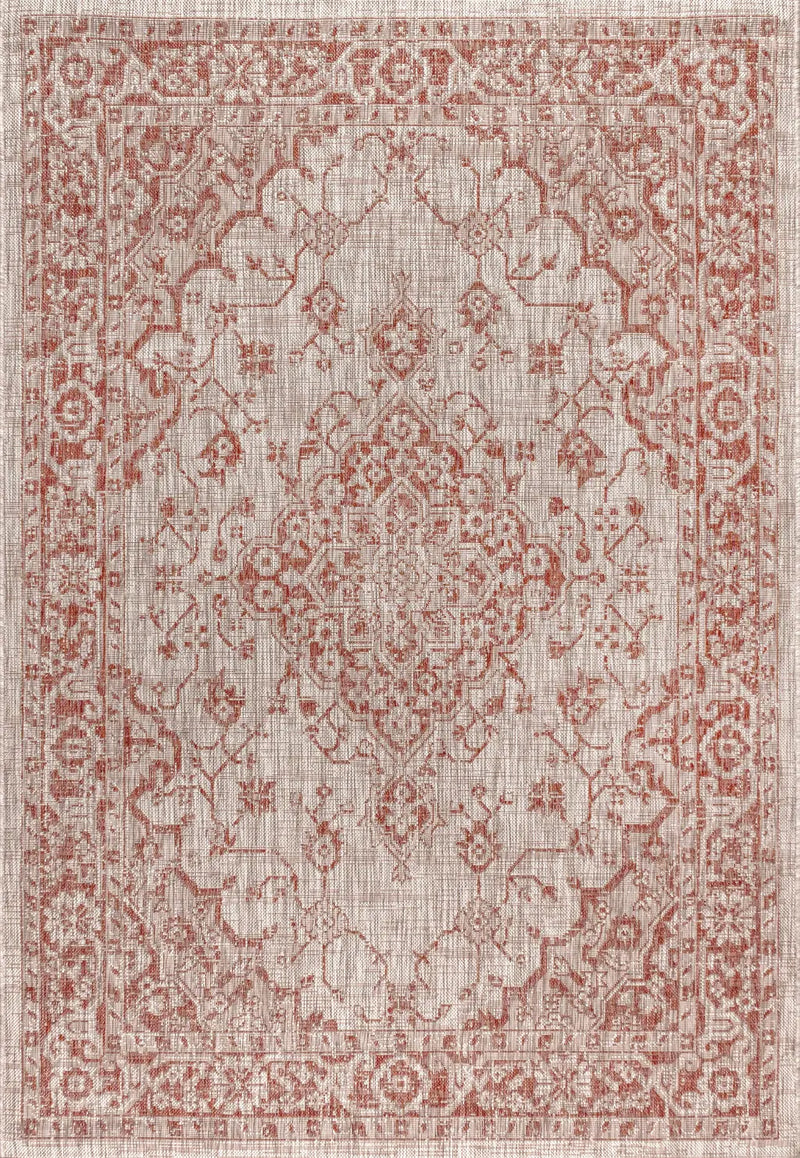 8' X 10' Red And Taupe Medallion Indoor Outdoor Area Rug Homeroots Outdoor