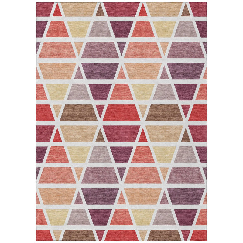 8' X 10' Red And White Geometric Washable Indoor Outdoor Area Rug Homeroots Outdoor