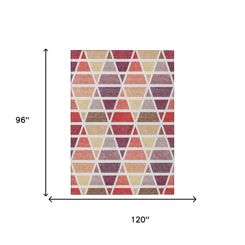 8' X 10' Red And White Geometric Washable Indoor Outdoor Area Rug Homeroots Outdoor