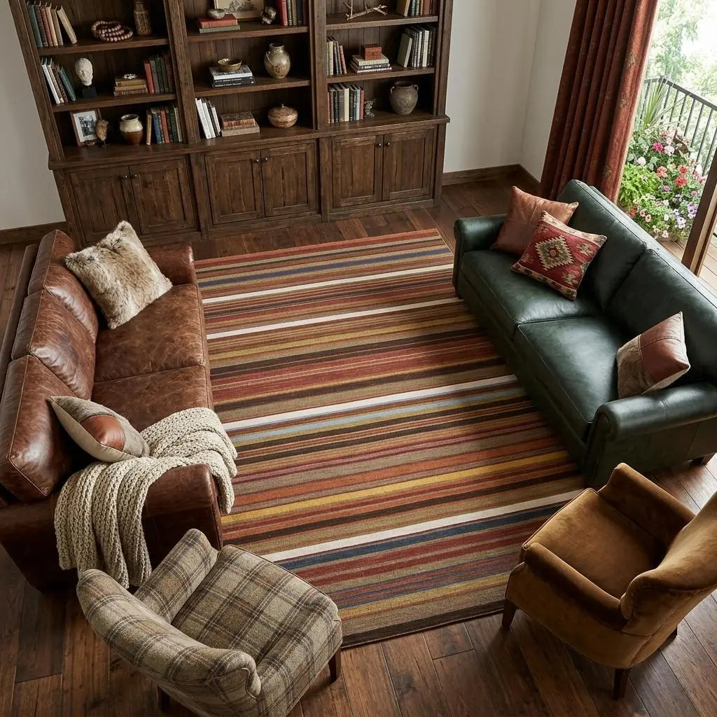 8' X 10' Red Brown And Gray Wool Striped Hand Knotted Area Rug Homeroots Home Decor