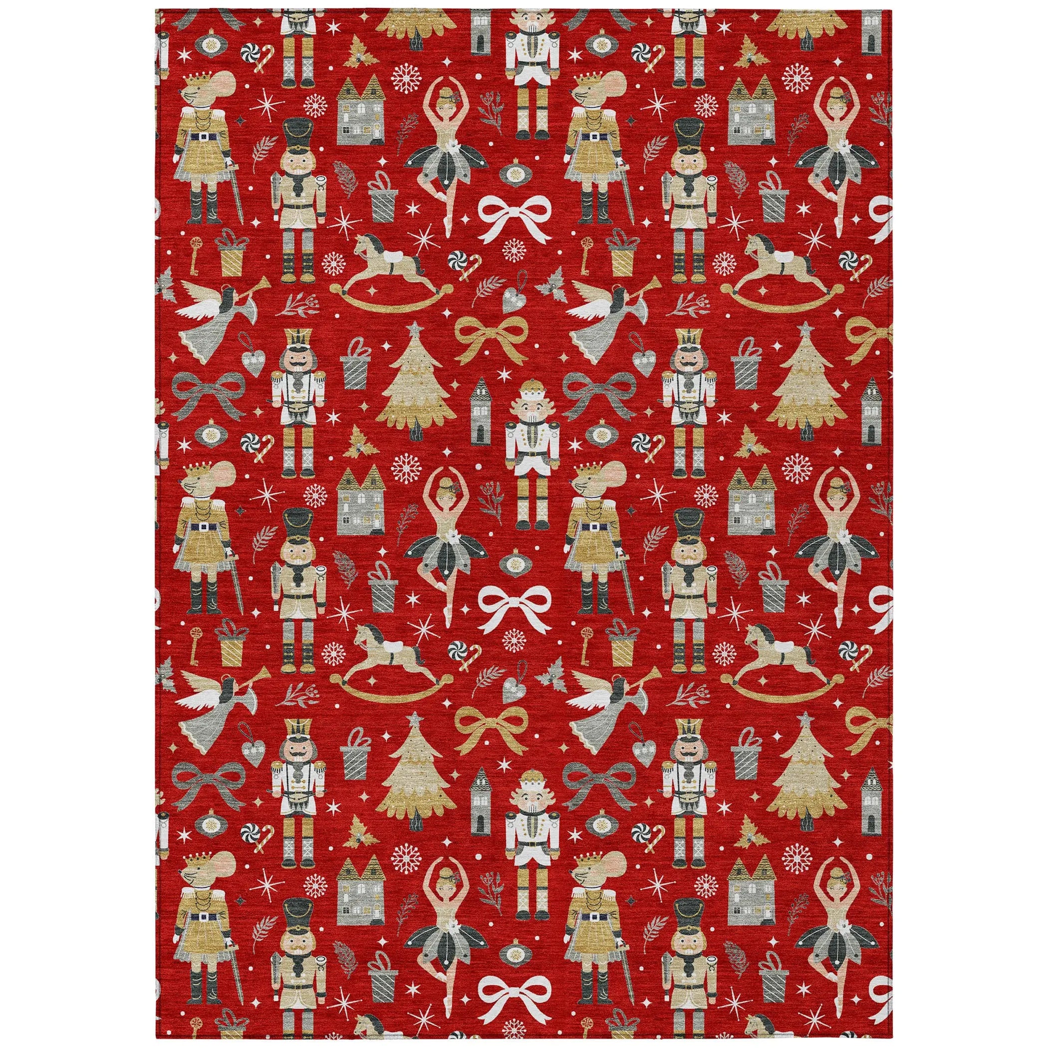 8' X 10' Red Gold Black And Gray Nutcracker Washable Indoor Outdoor Area Rug Homeroots Outdoor