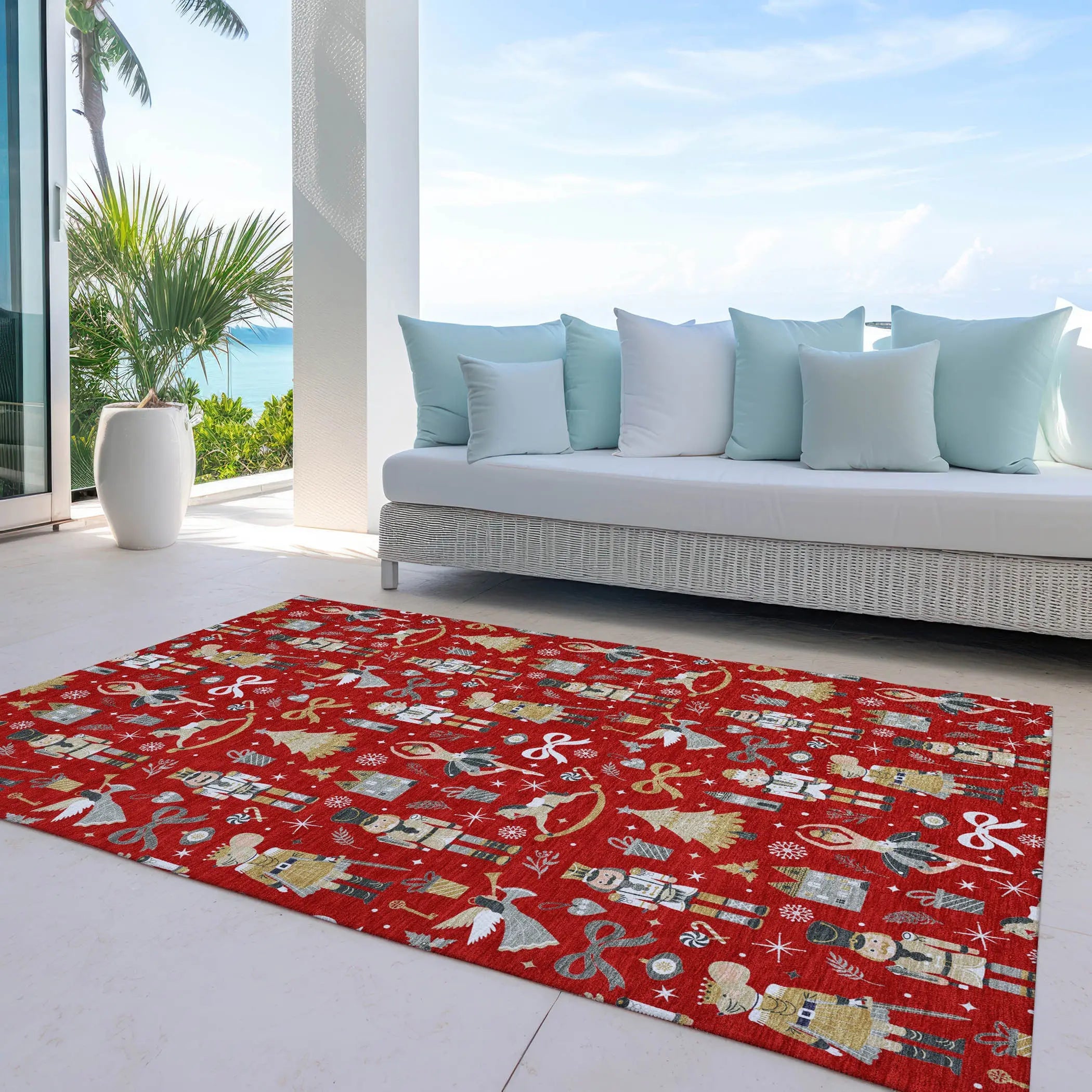 8' X 10' Red Gold Black And Gray Nutcracker Washable Indoor Outdoor Area Rug Homeroots Outdoor