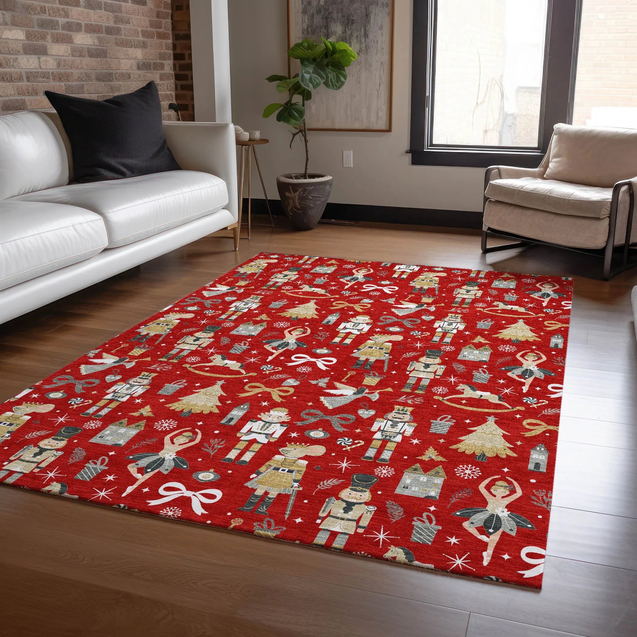 8' X 10' Red Gold Black And Gray Nutcracker Washable Indoor Outdoor Area Rug Homeroots Outdoor