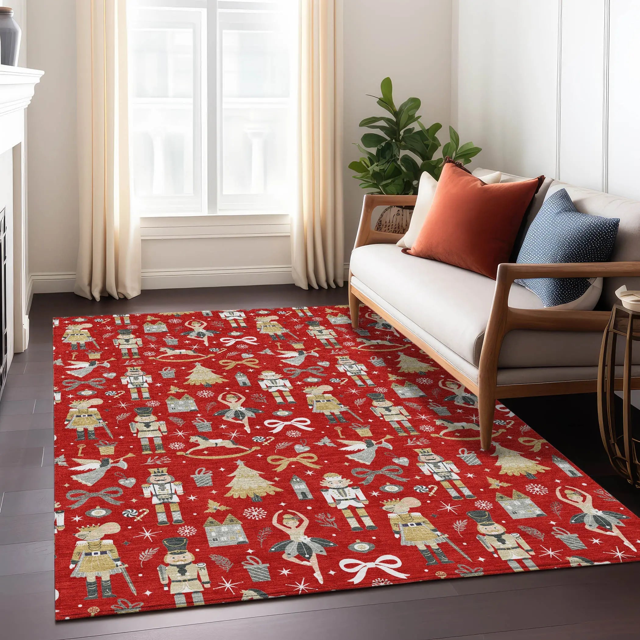 8' X 10' Red Gold Black And Gray Nutcracker Washable Indoor Outdoor Area Rug Homeroots Outdoor