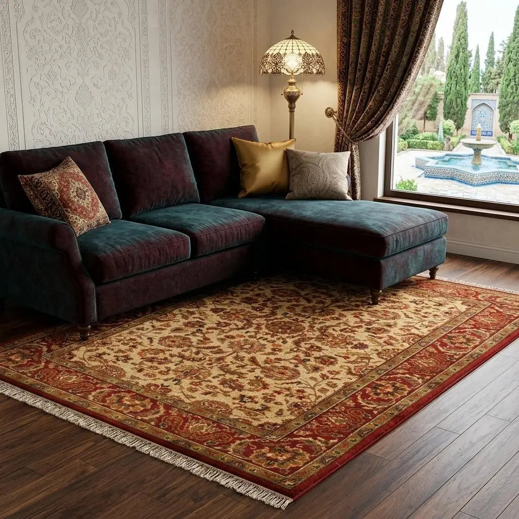 8' X 10' Red Tan And Brown Wool Oriental Hand Knotted Area Rug With Fringe Homeroots Home Decor
