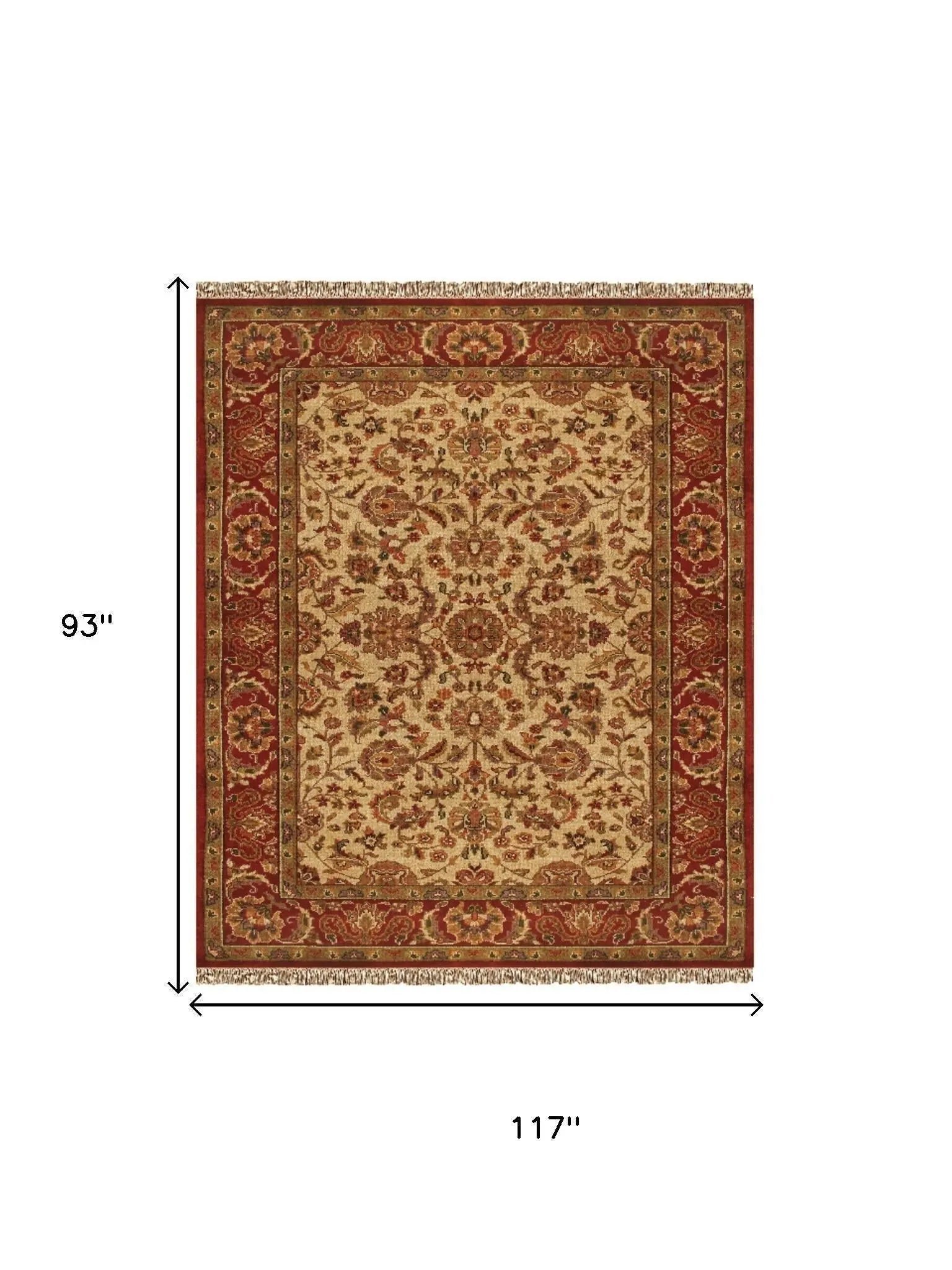 8' X 10' Red Tan And Brown Wool Oriental Hand Knotted Area Rug With Fringe Homeroots Home Decor