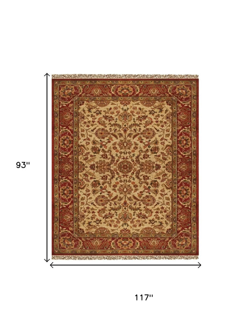 8' X 10' Red Tan And Brown Wool Oriental Hand Knotted Area Rug With Fringe Homeroots Home Decor