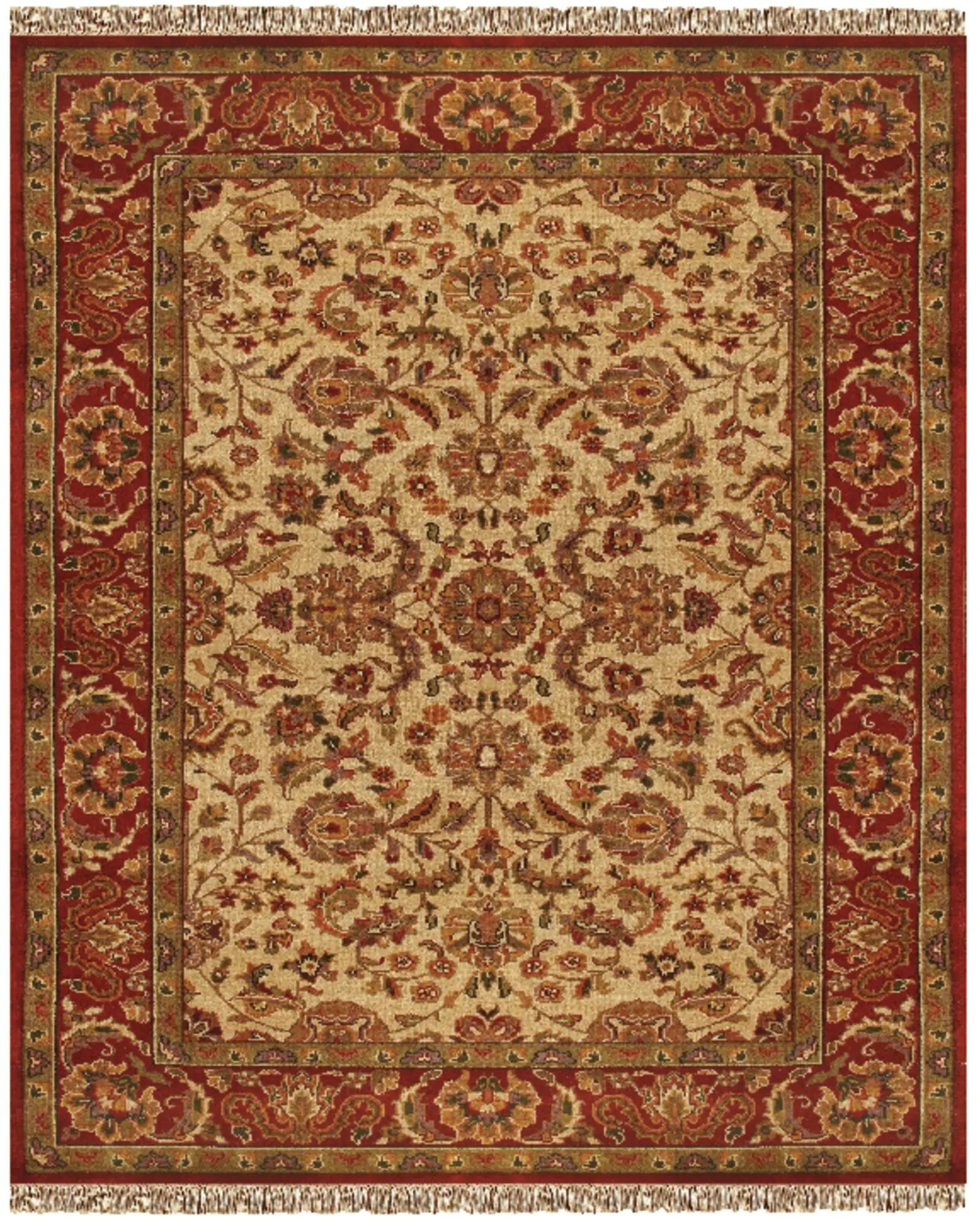 8' X 10' Red Tan And Brown Wool Oriental Hand Knotted Area Rug With Fringe Homeroots Home Decor