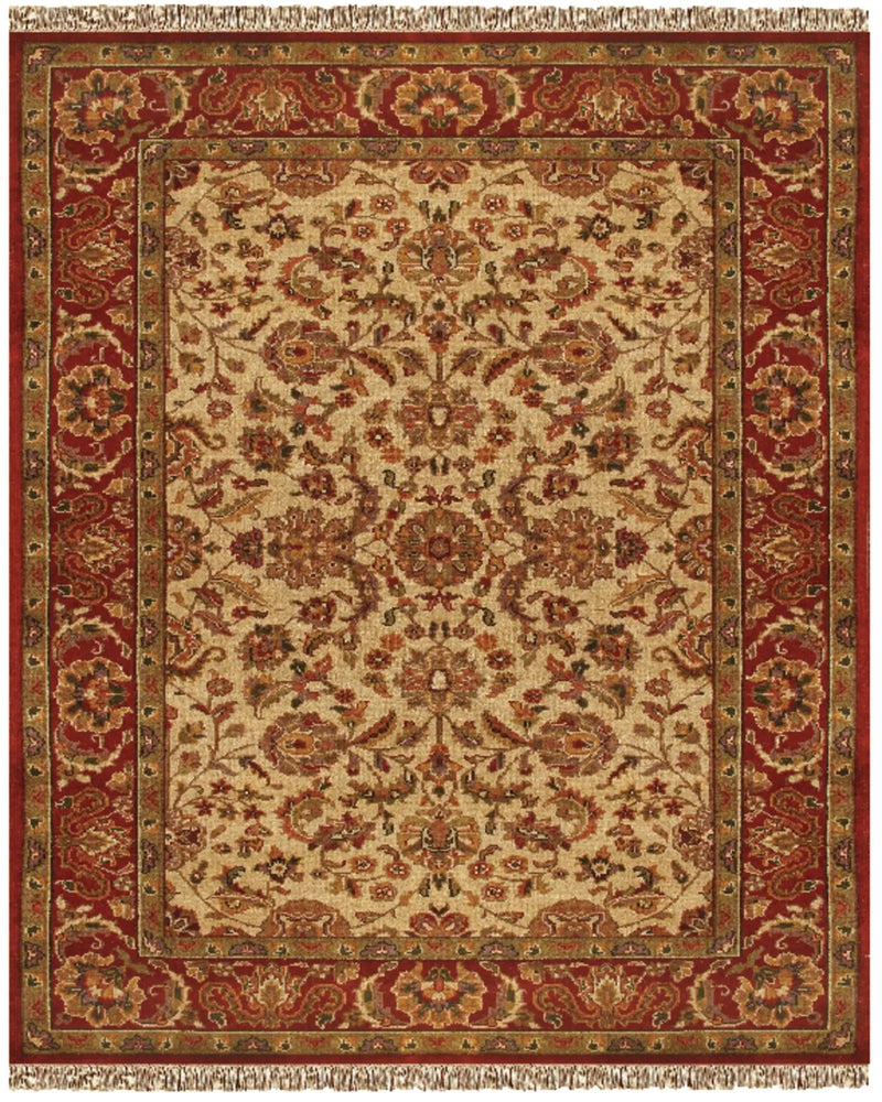 8' X 10' Red Tan And Brown Wool Oriental Hand Knotted Area Rug With Fringe Homeroots Home Decor