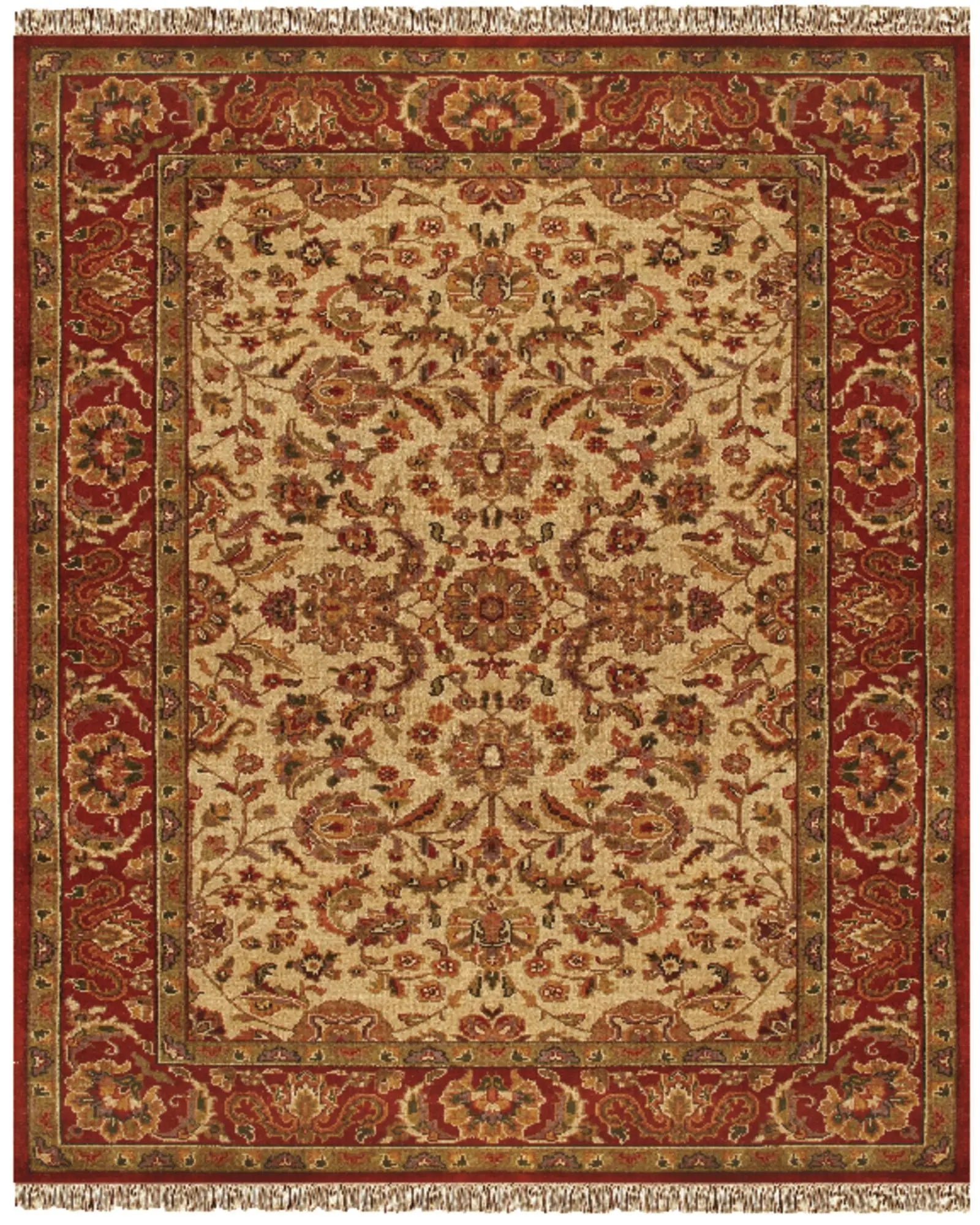 8' X 10' Red Tan And Brown Wool Oriental Hand Knotted Area Rug With Fringe Homeroots Home Decor