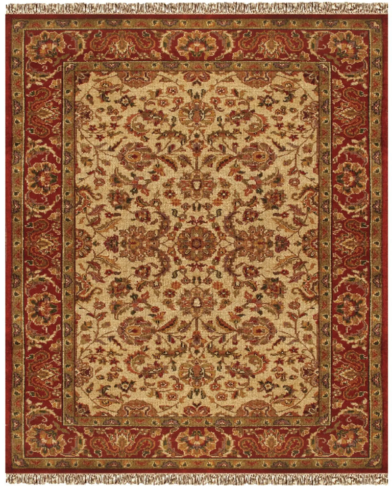 8' X 10' Red Tan And Brown Wool Oriental Hand Knotted Area Rug With Fringe Homeroots Home Decor