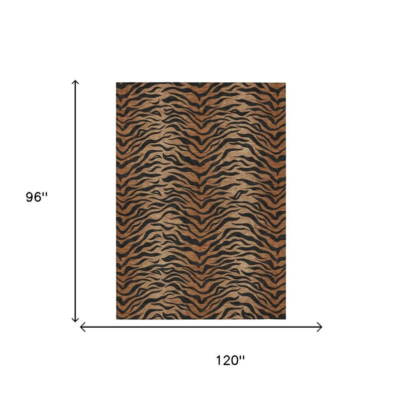 8' X 10' Rust And Orange Animal Print Washable Indoor Outdoor Area Rug Homeroots Outdoor