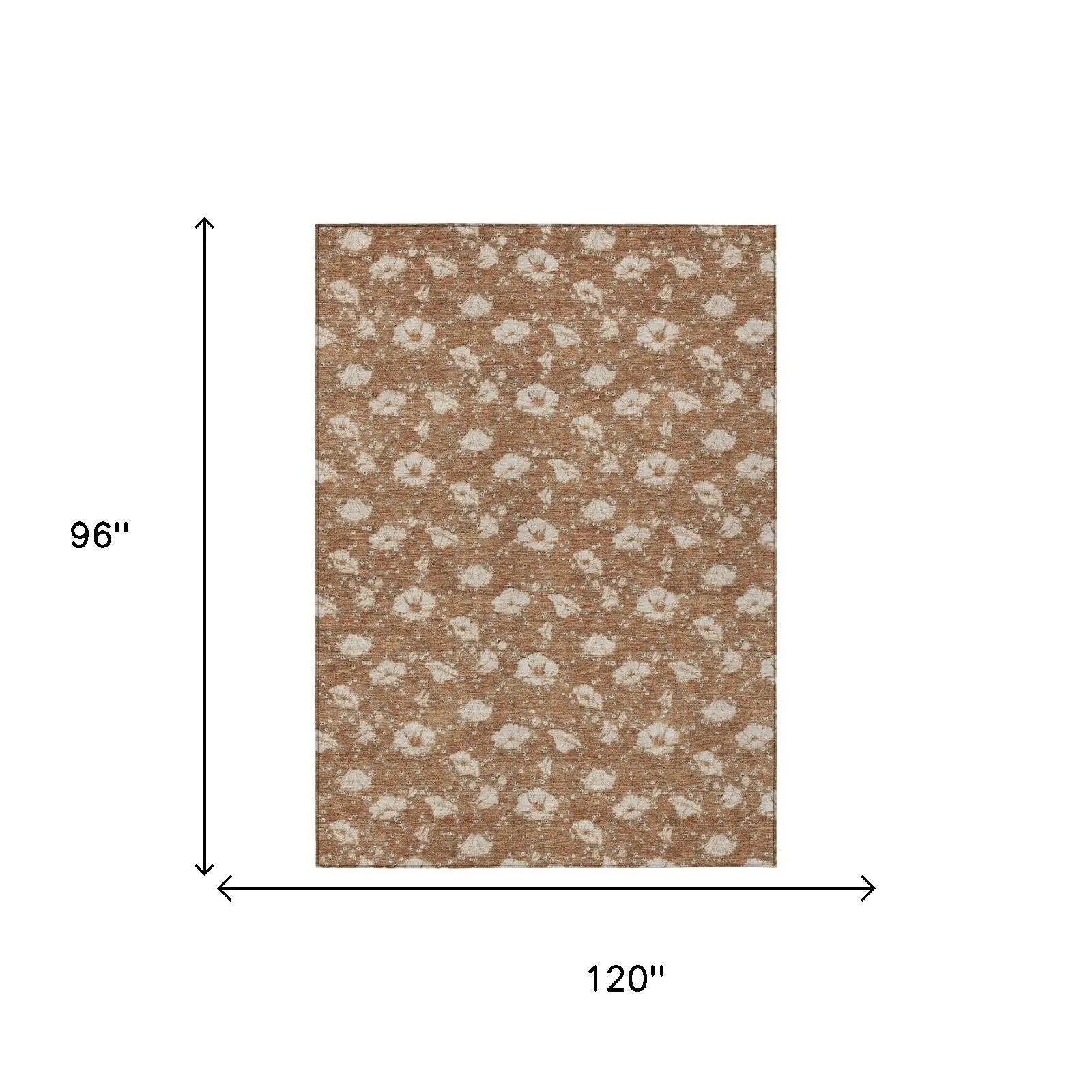 8' X 10' Rust And Orange Floral Washable Indoor Outdoor Area Rug Homeroots Outdoor