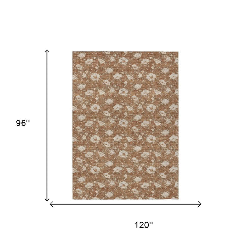 8' X 10' Rust And Orange Floral Washable Indoor Outdoor Area Rug Homeroots Outdoor