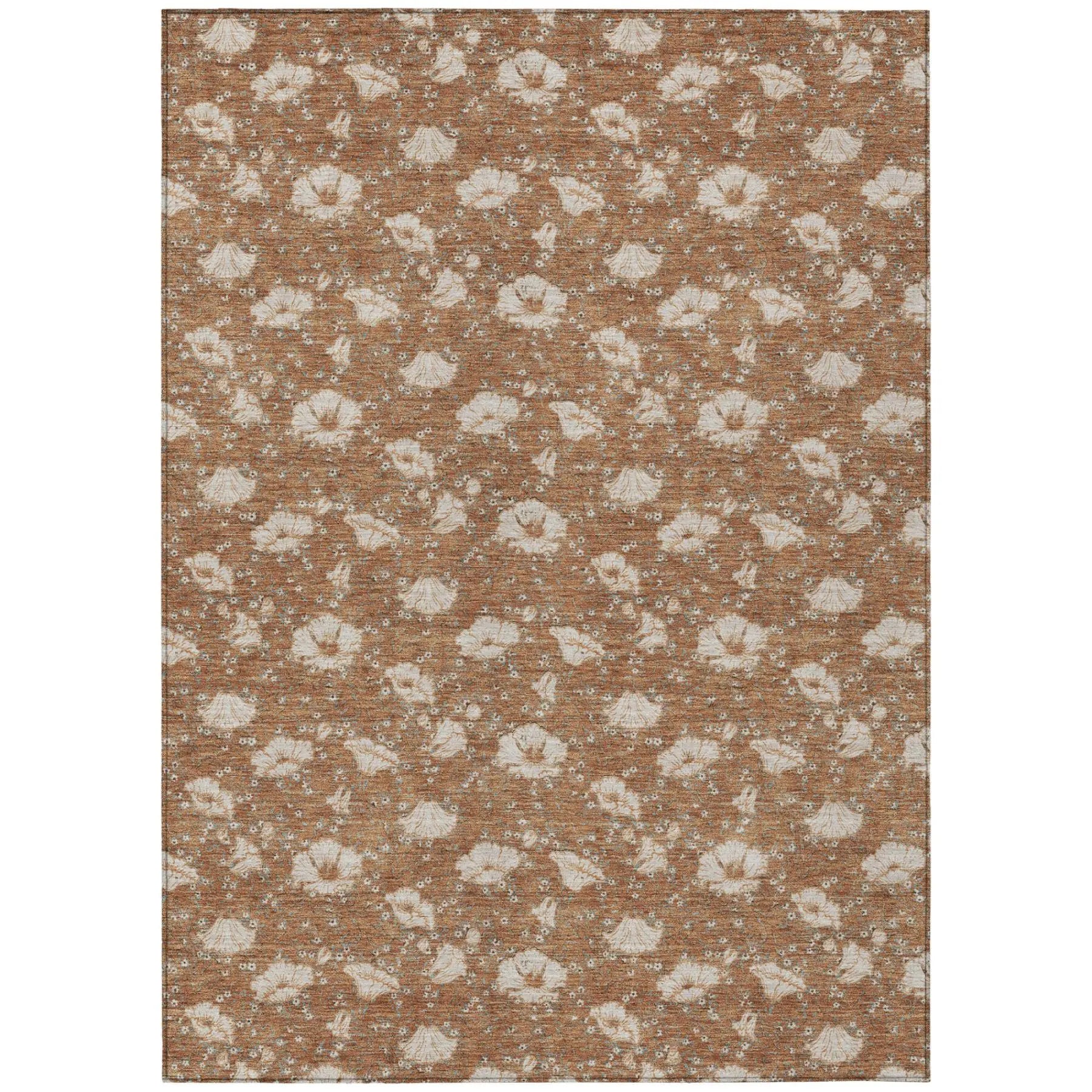 8' X 10' Rust And Orange Floral Washable Indoor Outdoor Area Rug Homeroots Outdoor