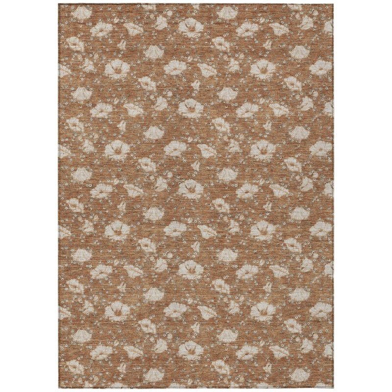 8' X 10' Rust And Orange Floral Washable Indoor Outdoor Area Rug Homeroots Outdoor