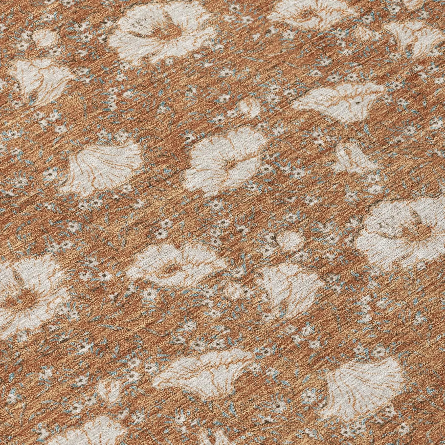 8' X 10' Rust And Orange Floral Washable Indoor Outdoor Area Rug Homeroots Outdoor