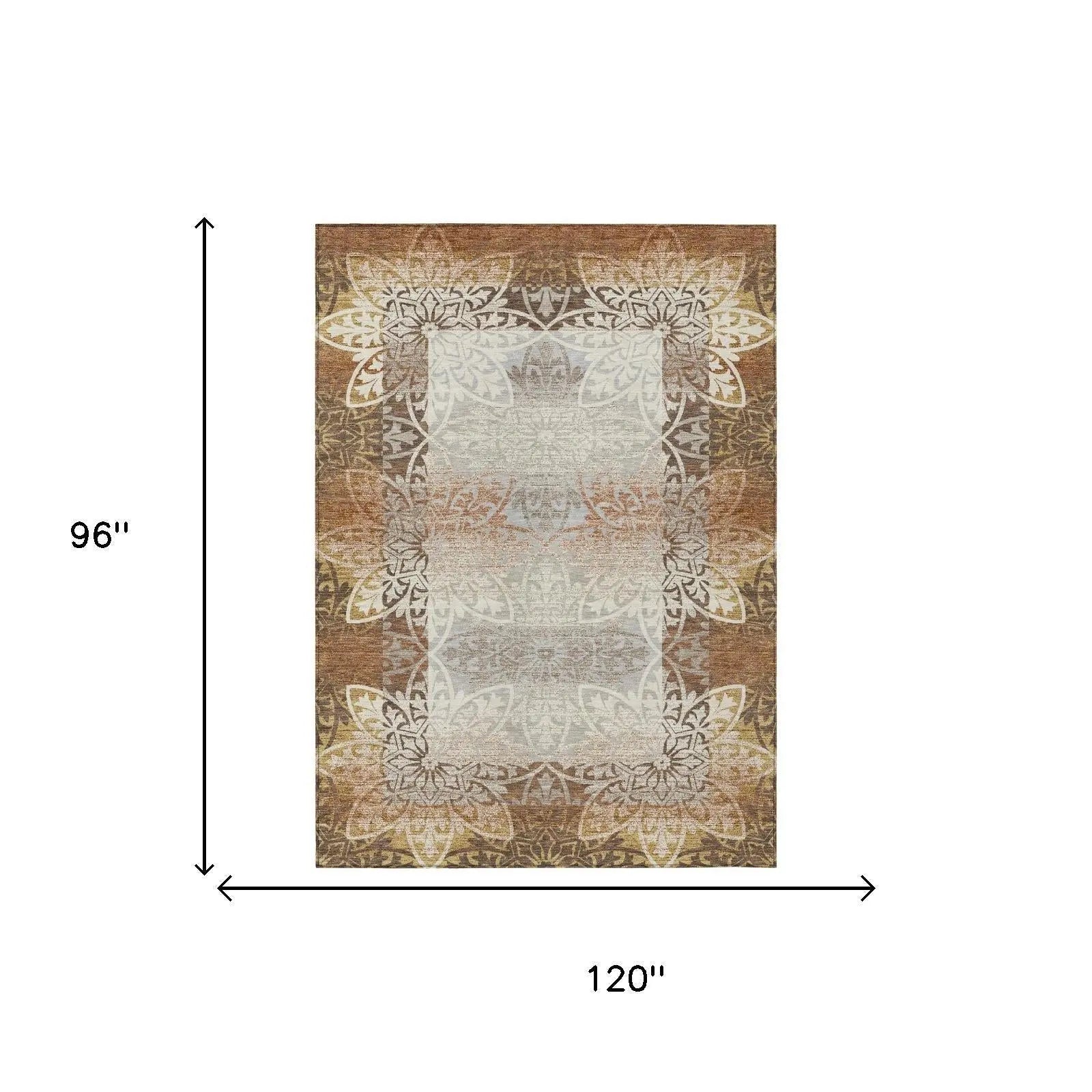 8' X 10' Rust And Orange Oriental Washable Indoor Outdoor Area Rug Homeroots Outdoor