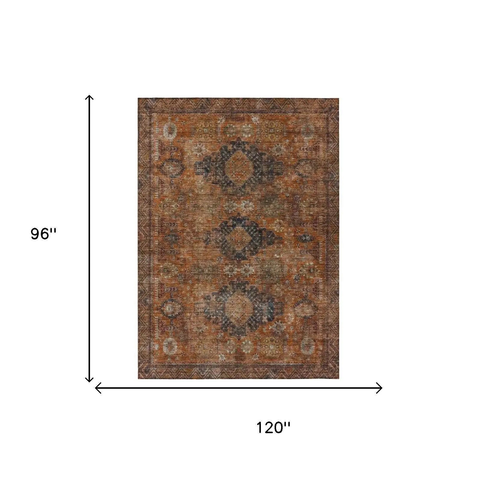 8' X 10' Rust And Orange Oriental Washable Indoor Outdoor Area Rug Homeroots Outdoor