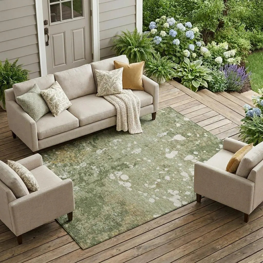 8' X 10' Sage And Beige Abstract Washable Indoor Outdoor Area Rug Homeroots Outdoor