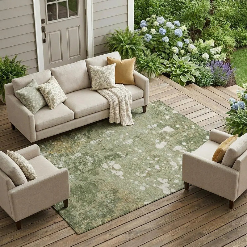 8' X 10' Sage And Beige Abstract Washable Indoor Outdoor Area Rug Homeroots Outdoor