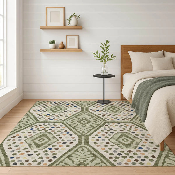 8' X 10' Sage And Beige Tribal Washable Indoor Outdoor Area Rug Homeroots Outdoor