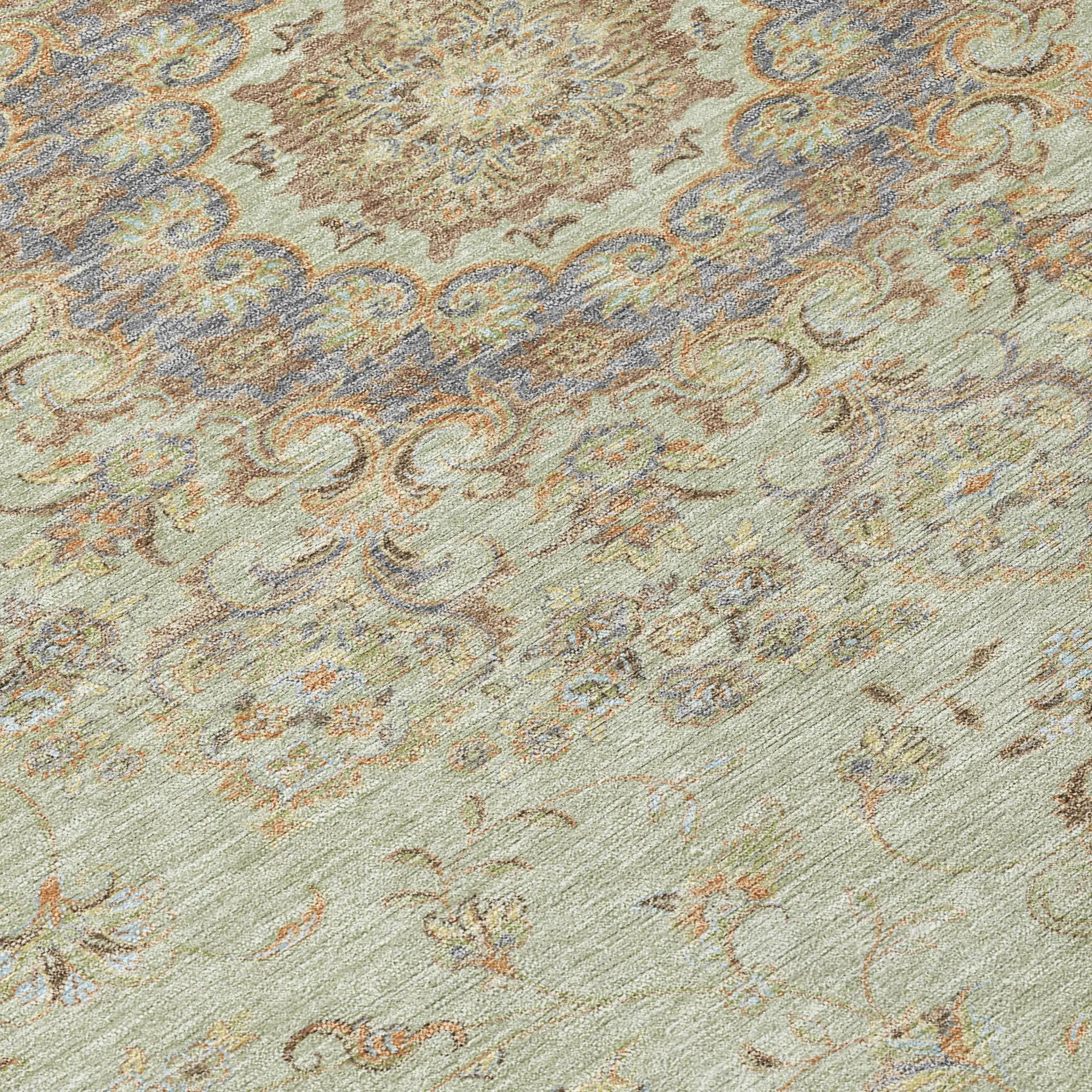 8' X 10' Sage And Brown Floral Medallion Washable Indoor Outdoor Area Rug Homeroots Outdoor