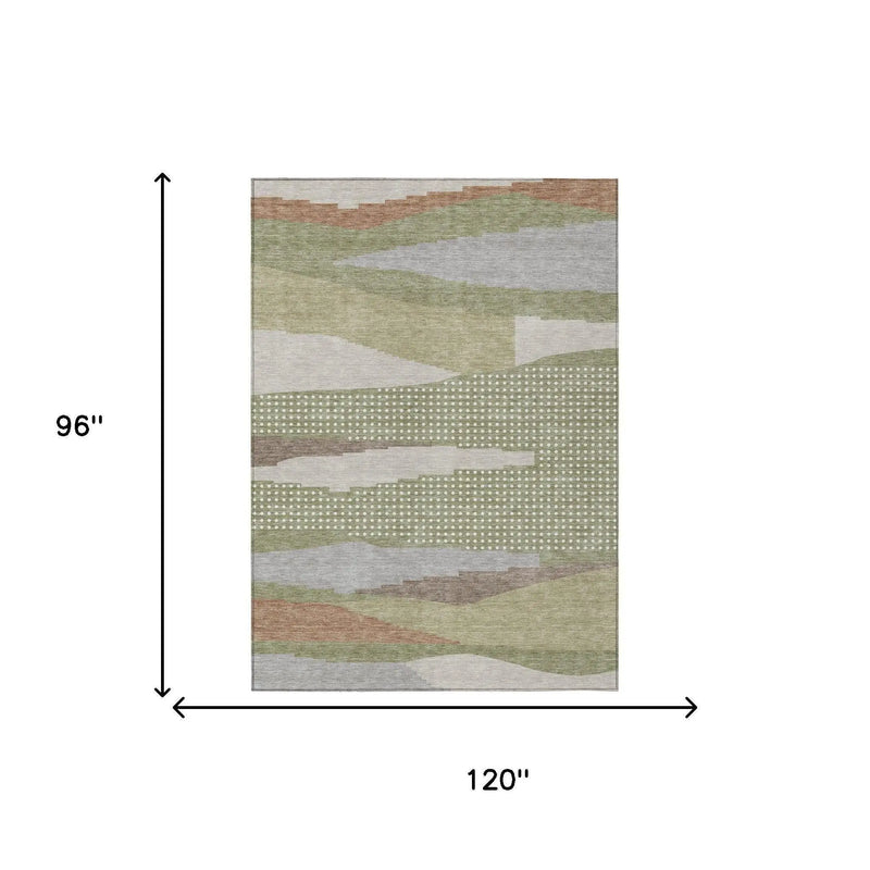 8' X 10' Sage And Green Abstract Washable Indoor Outdoor Area Rug Homeroots Outdoor