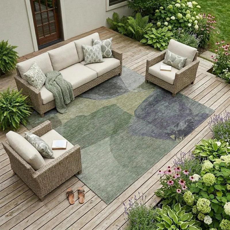 8' X 10' Sage And Green Abstract Washable Indoor Outdoor Area Rug Homeroots Outdoor