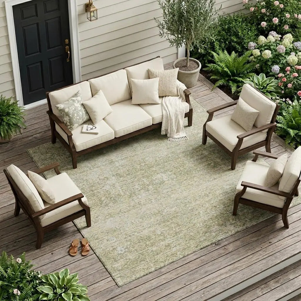 8' X 10' Sage And Green Abstract Washable Indoor Outdoor Area Rug Homeroots Outdoor