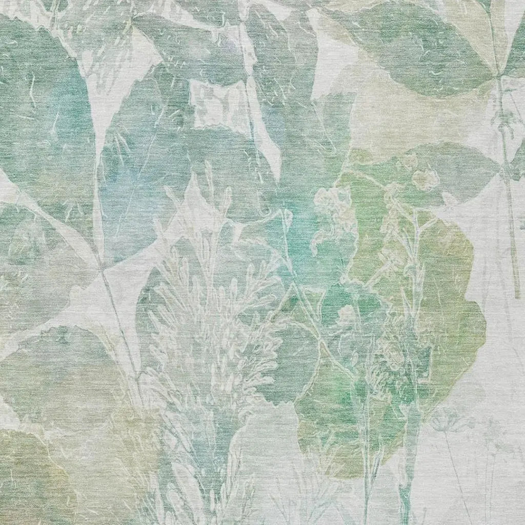 8' X 10' Sage And Green Botanical Leaves Washable Indoor Outdoor Area Rug Homeroots Outdoor