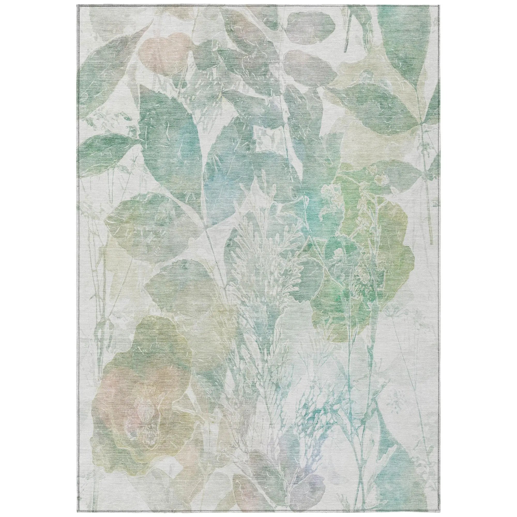 8' X 10' Sage And Green Botanical Leaves Washable Indoor Outdoor Area Rug Homeroots Outdoor